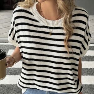 Oversized white with black stripes, sleeveless knit sweater, large, $38